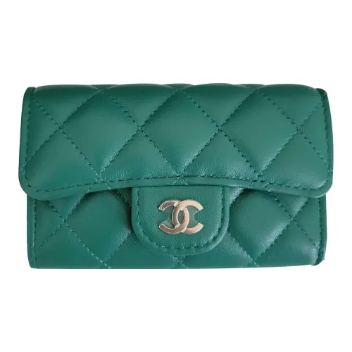 CHANEL Classic Flap CF Lambskin Flap Bag Coin Purse Women's Green