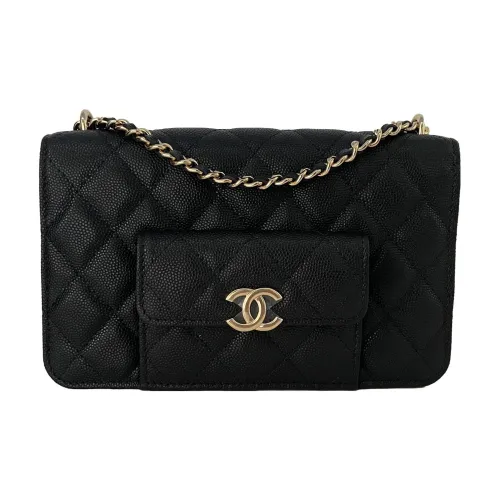 CHANEL WOC Личиевая текстура Кожа Коровья кожа 2 в 1 Карманная сумка Сумка с цепочкой Сумка через плечо Большая Женская Черная