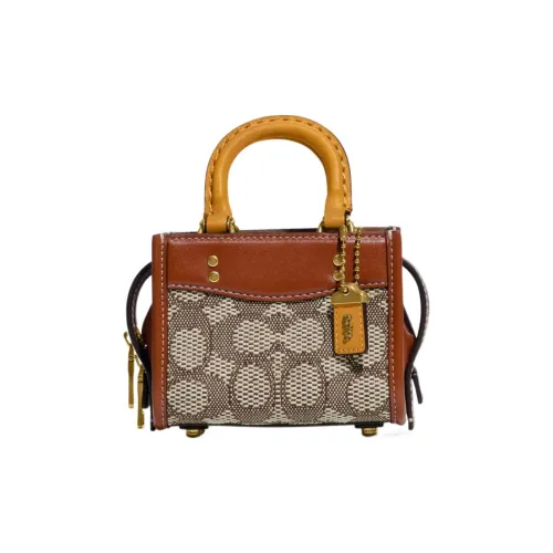 COACH Rogue Жаккардовая ткань с кожаными вставками Сумка через плечо Сумка Мини Женская Коричневая