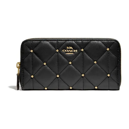 COACH Accordion Zip Лоскутное шитье Телячья кожа Клатч Держатель для карт кошелек Женские Черный