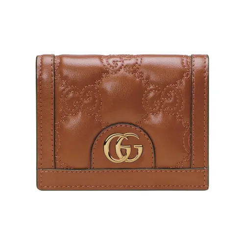 GUCCI GG Matelassé Кожа Клатч Кошелек для карт Маленький Женский Коричневый