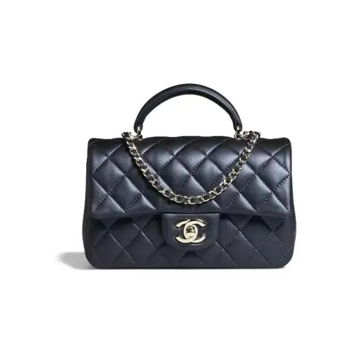 CHANEL Classic Flap CF Овчина Сумка через плечо Сумка Мини Женская Темно-синяя