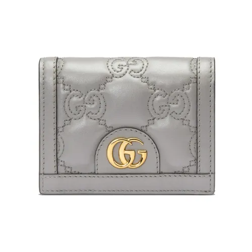 GUCCI GG Matelassé Кожа Клатч Картхолдер Кошелек Маленький Женский Серый