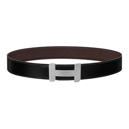 HERMES Togo Ремни из коровьей кожи Мужской Черный Ширина 3,8 см