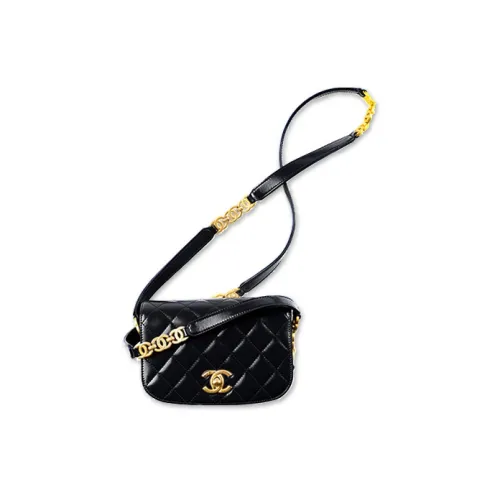 CHANEL Блестящая Телячья Кожа Курьерская Сумка Сумка через плечо Мини Женская Черная