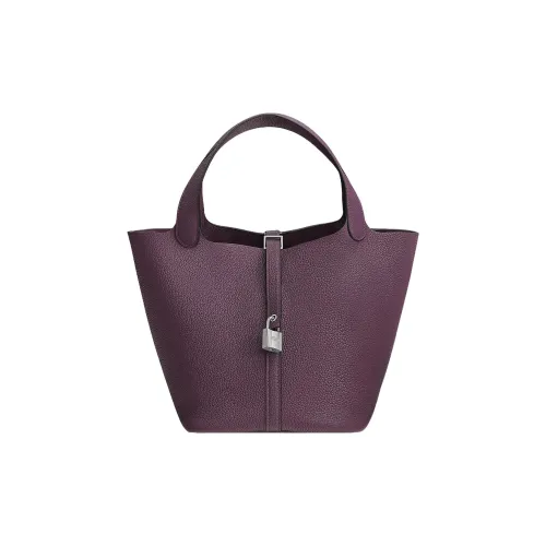 HERMES Picotin Maurice Bullock Кожа Ведрообразная Сумка 22 Женская N5 Черная Смородина