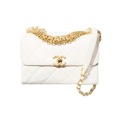 CHANEL Lambskin Mini Square Flap Bag Crossbody Mini Women's White