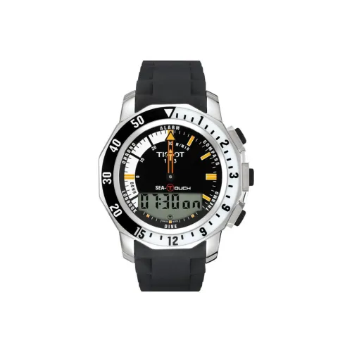 TISSOT T SPORT Collection Кварцевый механизм Мужские часы 44,4 мм Черный циферблат Корпус из нержавеющей стали Резиновый ремешок