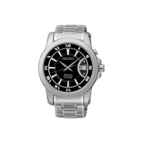 SEIKO Premier Кварцевый механизм нержавеющая сталь ремешок мужские часы черный циферблат