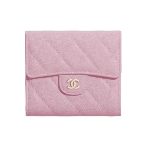 CHANEL Classic Flap CF С рельефом Тисненый Блестящий Телячья кожа с Золотой металл Кошелек Маленький Женские Розовый