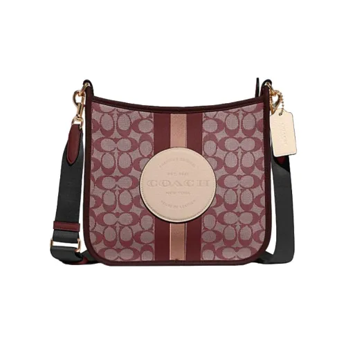 COACH Dempsey Ткань с коровьей кожей Сумка для документов Сумка через плечо Большая Женская Красная Коричневая