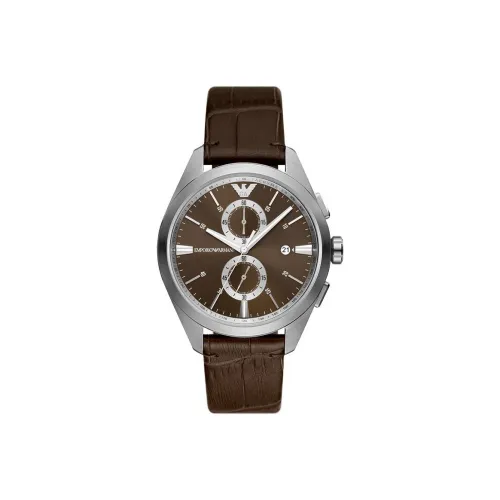 EMPORIO ARMANI Часы Кварцевый механизм Кожаный ремешок Циферблат цвета кофе Мужские AR11482