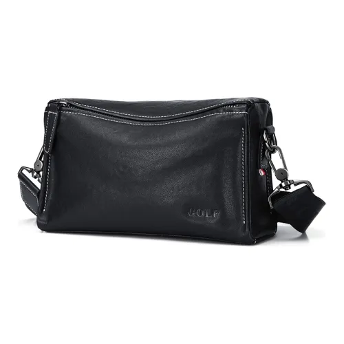 GOLF Натуральная кожа Сумка для ежедневного использования из крупнозернистой текстуры коровьей кожи Маленькая квадратная сумка Банан Сумка через плечо Маленькая мужская Черная