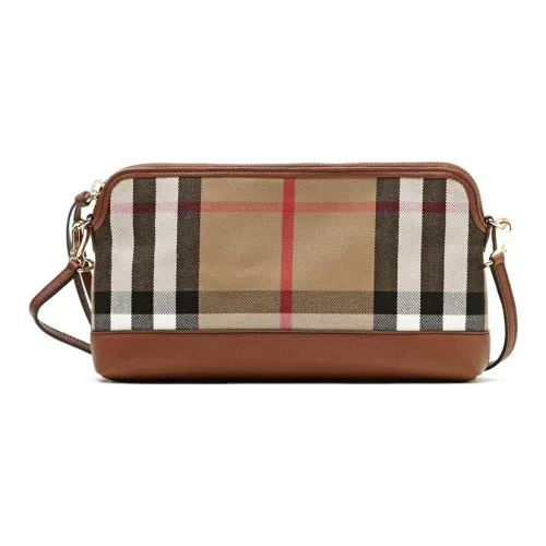 Burberry House Хлопок Телячья кожа Отделка Одно плечо Через плечо Клатч Маленький Женский Коричневый