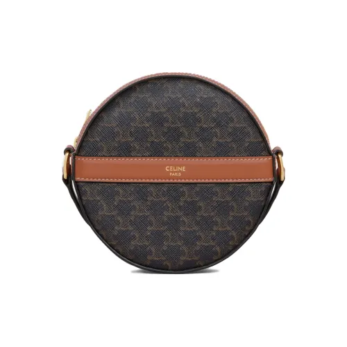 CELINE Triomphe Холст Овечья кожа Круглая Сумка Монетница Сумка через плечо Сумка на плечо Женская Черная Коричневая