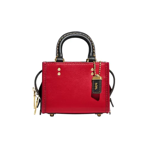 COACH Rogue Коровья кожа Маленькая квадратная сумка Сумка Сумка через плечо Сумка через плечо Мини Женская Красная и Черная