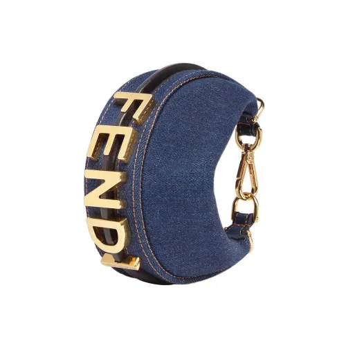 FENDI fendigraphy Ткань с овчиной Сумка-полумесяц Сумка на запястье Экстра мини Женская Синяя