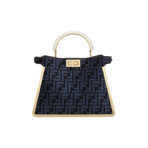 FENDI Peekaboo ISeeU Сумка через плечо из ткани и коровьей кожи маленькая сумка женская темно-синяя