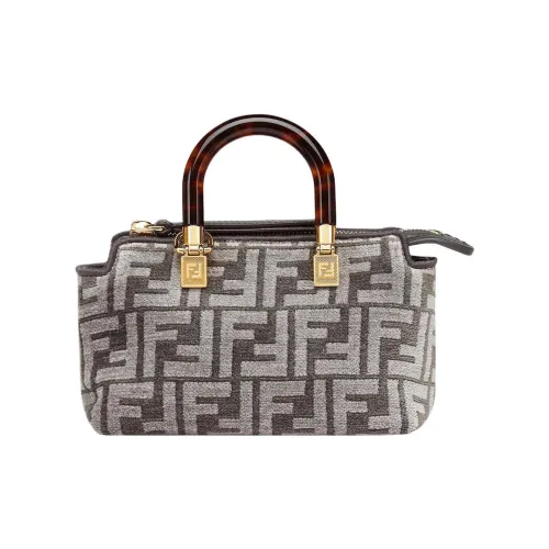 FENDI Сумка из ткани с коровьей кожей Boston сумка через плечо сумка на плечо мини женская темно-серый