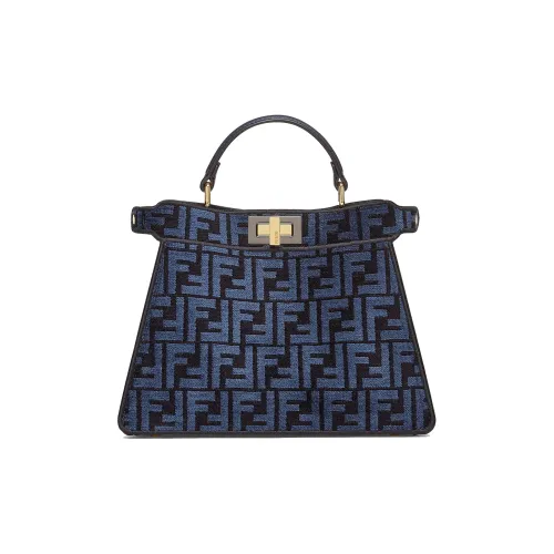 FENDI Peekaboo ISeeU Сумка через плечо из ткани и коровьей кожи маленькая сумка женская темно-синяя