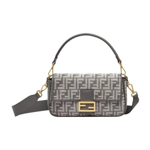 FENDI Baguette Ткань с коровьей кожей Портативная сумка через плечо сумка на плечо Женская Темно-серый
