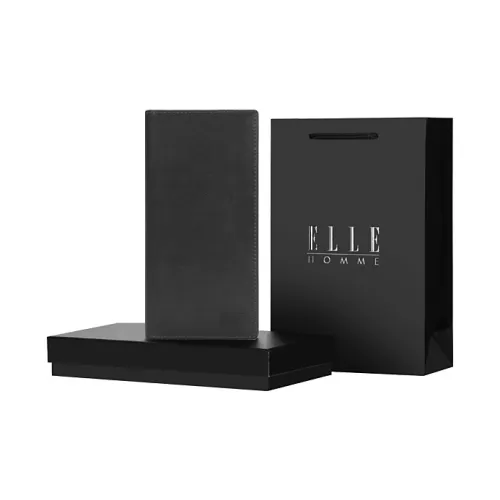 ELLE HOMME Топ Коровья Кожа Длинный Отделение для Купюр Кошелек Маленький Мужской Черный