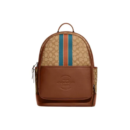 COACH Thompson ICONIC Жаккард с утонченной кожей крупнозернистая текстура большой рюкзак мужской светлый хаки и конфетный апельсин