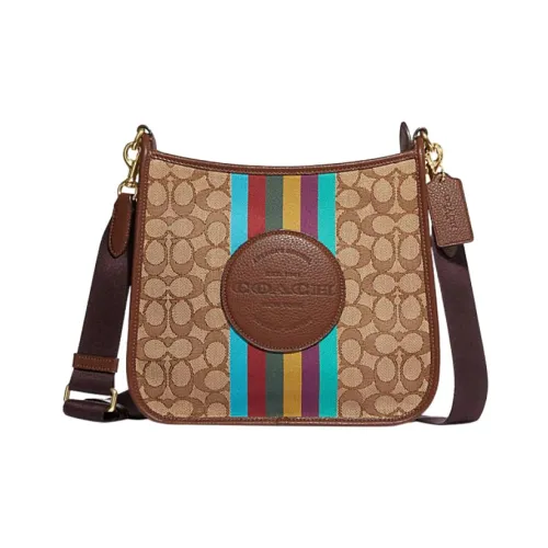 COACH Dempsey Ткань с коровьей кожей Сумка для документов Сумка через плечо Большая Женская Хаки и Монограмма