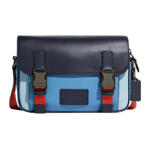 COACH Track Коровья кожа Курьерская сумка Сумка через плечо Большая Мужская Midnight Blue Pacific Blue