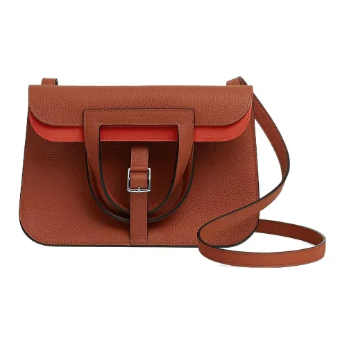 HERMES Halzan Clemence Bullock Кожа Сумка Сумка через плечо Сумка через плечо Женская Бронза Пламя Красный