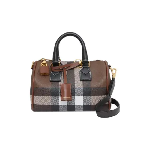 Burberry Хлопок с коровьей кожей Bowling Bag Сумка через плечо Мини Сумка Унисекс Цвет Береза Темно-коричневый