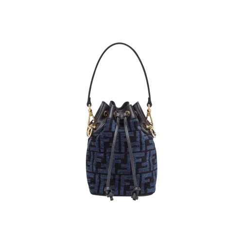 FENDI Mon Tresor Ткань с коровьей кожей Ведрообразная сумка Сумка через плечо Мини-сумка Женская Синяя