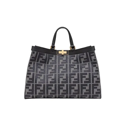 FENDI Ткань с коровьей кожей тоут-сумка сумка для покупок сумка среднего размера женская серая