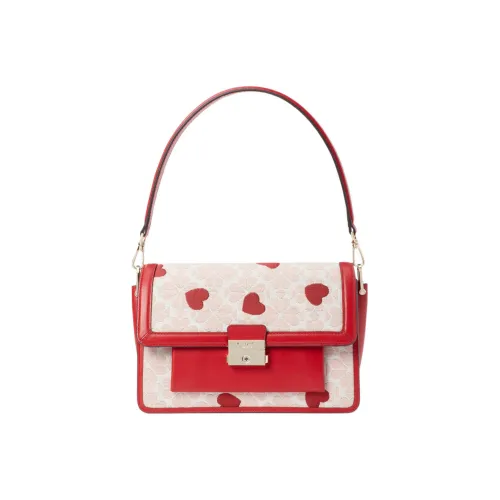 Kate Spade Жаккардовая ткань с коровья кожа аккордеонная сумка сумка сумка через плечо женский клубничный красный и светло-розовый