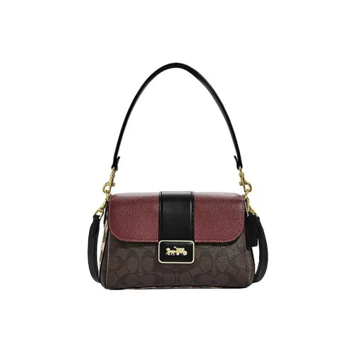 COACH Grace Искусственная кожа с овчиной сумка через плечо портативная сумка женская коричневый и красный