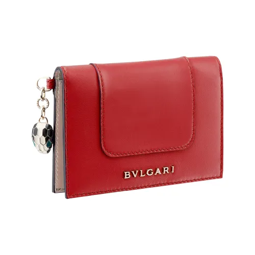 BVLGARI Serpenti Forever Телячья кожа Держатель для кредитных карт Женский Красный