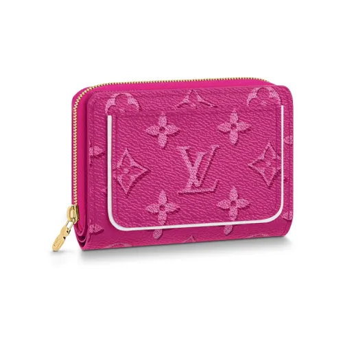 LOUIS VUITTON Покрытый холст с коровья кожа отделка кошелек женский красный