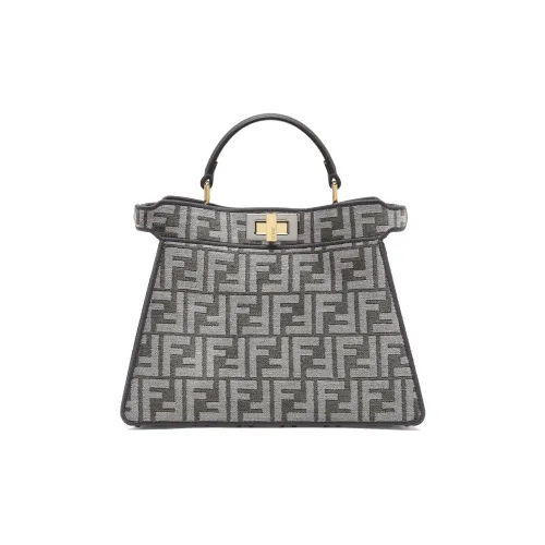 FENDI Peekaboo ISeeU Ткань с коровьей кожей через плечо одно плечо маленькая женская сумка темно-серый