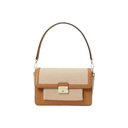 Kate Spade Сумка с аккордеонным дизайном из ткани с спилками коровьей кожи сумка через плечо женская коричневый и льняной желтый