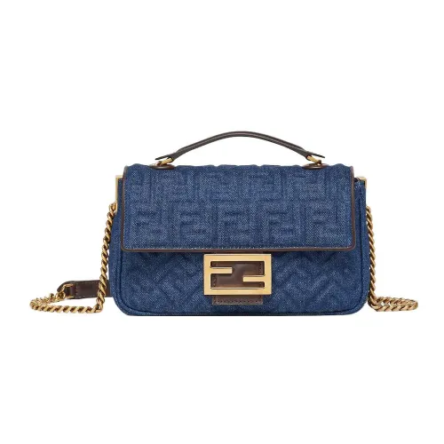 FENDI Baguette Ткань с коровьей кожей Портативная сумка через плечо сумка на плечо Женская Темно-синий