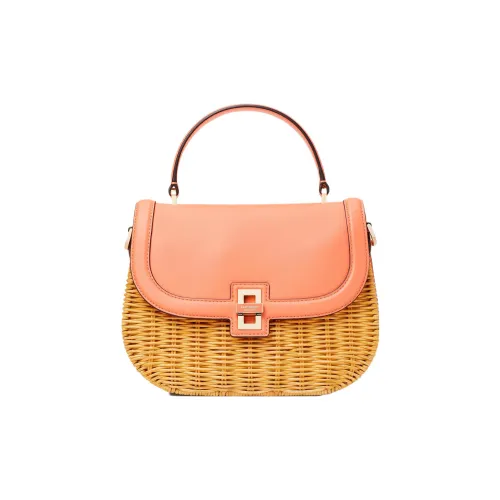 Kate Spade Gracie Ротанговая кожа с коровьей кожей Сумка через плечо Сумка среднего размера Женская Розовая и Коричневая