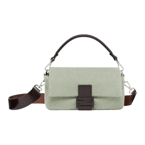 FENDI Baguette Ткань с коровьей кожей Портативная сумка через плечо сумка на плечо средняя женская мятно-зеленая