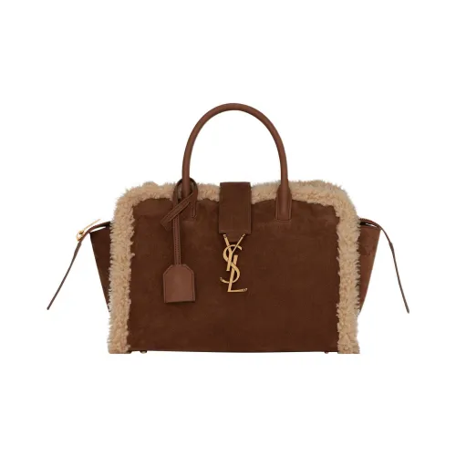 SAINT LAURENT Shearling Телячья кожа Тоут Сумка Сумка для покупок Сумка Регулярная Унисекс Бежевый Коричневый