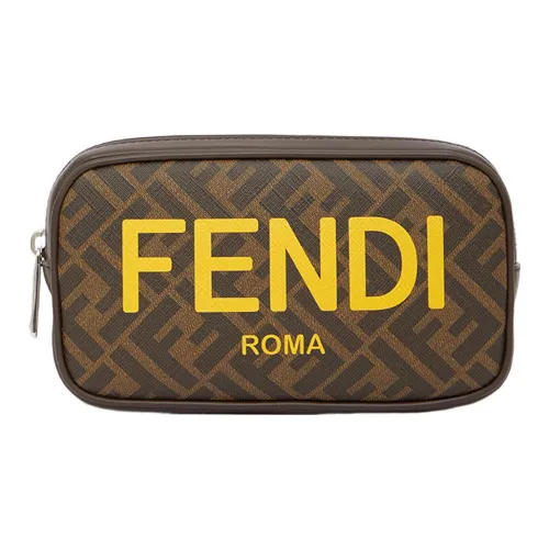 FENDI Телячья кожа Комбинированная сумка Camera сумка через плечо маленькая мужская коричневая
