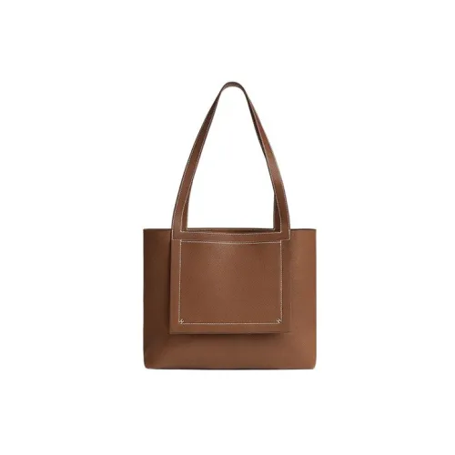 HERMES Cabasellier Седло Кожа Тоут Сумка Сумка для покупок Сумка на плечо Сумка Женские 34 Fauve Свет Рыжевато-коричневый