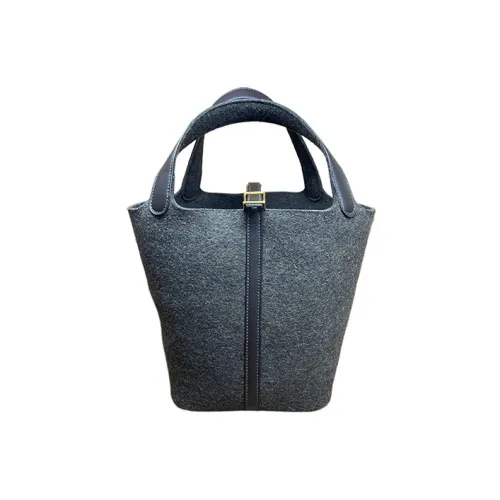 HERMES Picotin Шерстяной войлок с Swift кожа корзинка-сумка ведрообразная сумка сумка для женщин 46 Ebene цвет эбеновое дерево