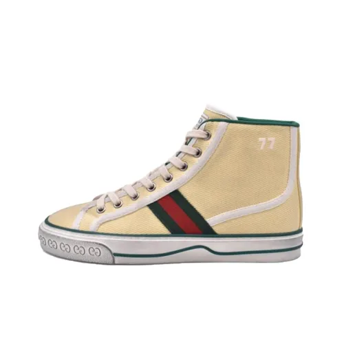 GUCCI Tennis 1977 Supreme High Топ Стильные Скейтбординги Женские Желтый Состаривание Позиционирование стиля