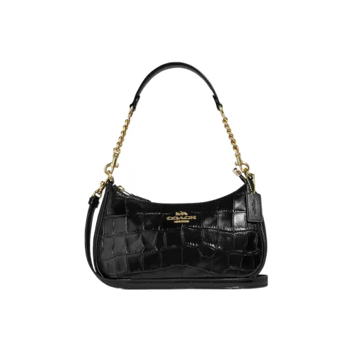 COACH Teri Крокодиловый узор Тисненая кожа Сумка на плечо Сумка Сумка через плечо Женская Однотонная Черная
