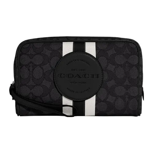 COACH Dempsey Кожа Запястье Сумка Makeup Bag Маленькая Женская Черная