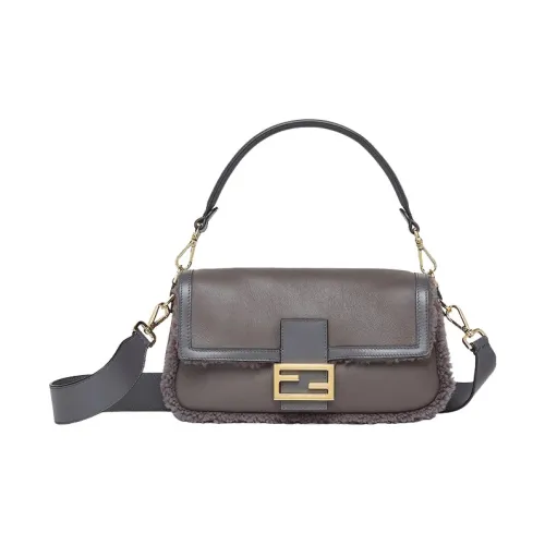 FENDI Baguette Овечья кожа с овечьей шерстью Портативная сумка через плечо сумка на плечо Женская Темно-серый